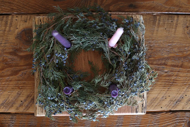 finally got the greenery on our Advent wreath (only juniper this time though)