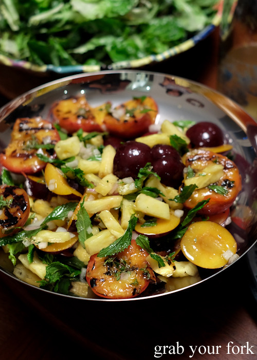 Grilled nectarine and plum with fresh pineapple and mint salad at our Stomachs 11 Christmas dinner 2016