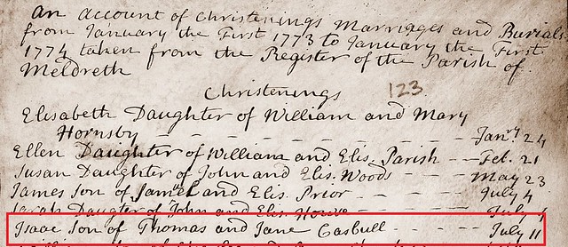 Isaac C bapt 1773 highlighted