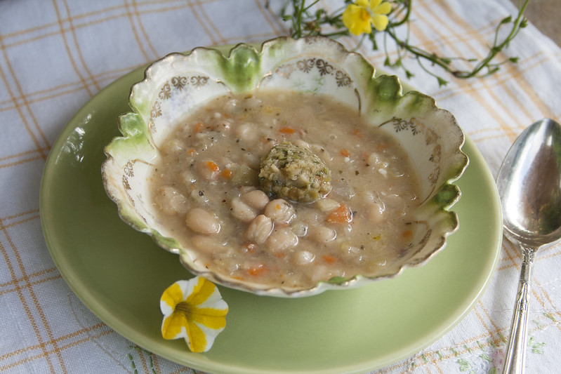 white bean soup with olive tapenade