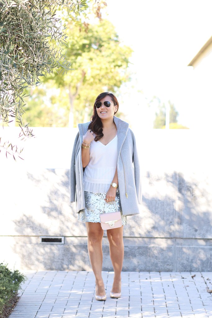 simplyxclassic, new years eve outfit, sequin skirt, the classic sequin skirt, jcrew coat, silver skirt, mommy blogger, fashion blogger