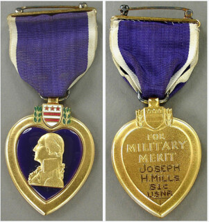 USA Purple Heart USN Mills 12 Apr 1945