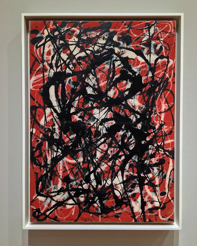 This painting, titled "Free Form," is very likely Jackson Pollock's first "drip" painting. "Jackson Pollock: A Collection Survey, 1934–1954" closes Sunday. The exhibition explores how the artist's signature style developed over several decades. [Jackson P