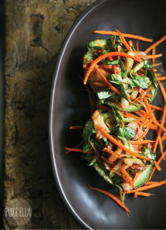 Kimchi Zen Salad in Avocado Shells - gluten-free and vegan