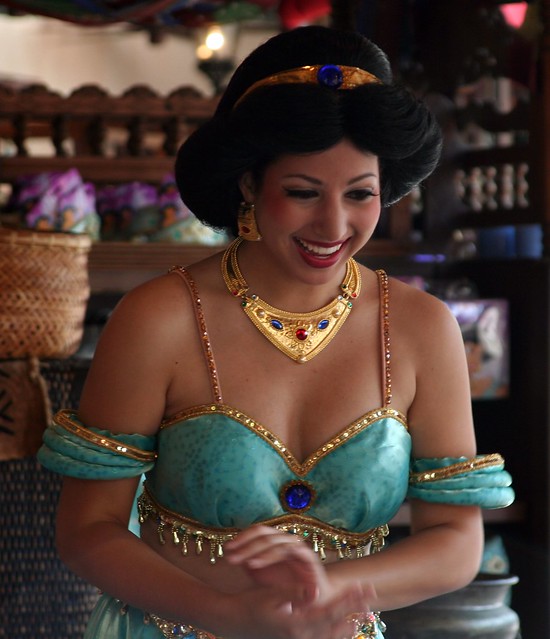 Princess Jasmine in the Agrabah Bazaar near the Magic Carpets of Aladdin