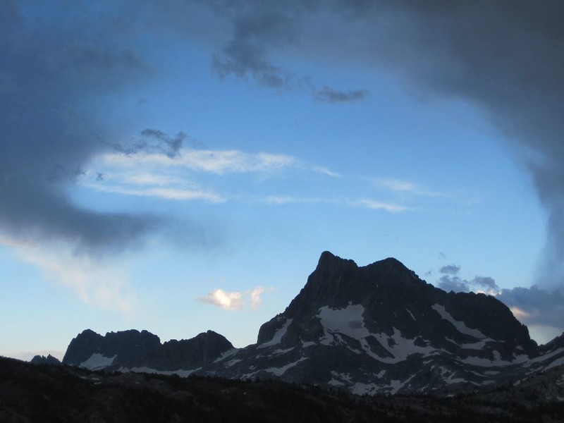 Storm clouds breaking up over the Minarets, Banner, and Ritter