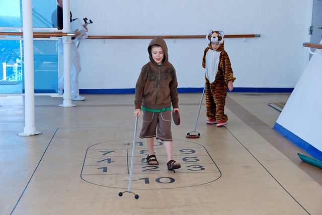 Shuffleboard the first day at sea, Ollie is the tiger.