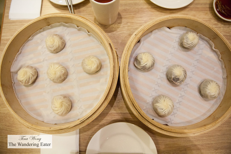 Desserts of steamed taro paste xiao long bao and red bean paste xiao long bao