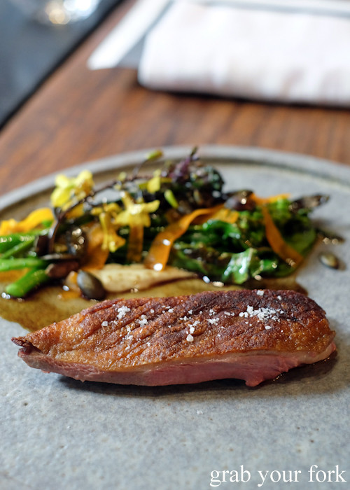 Smoked duck, grilled greens and fermented pumpkin at Automata in Chippendale