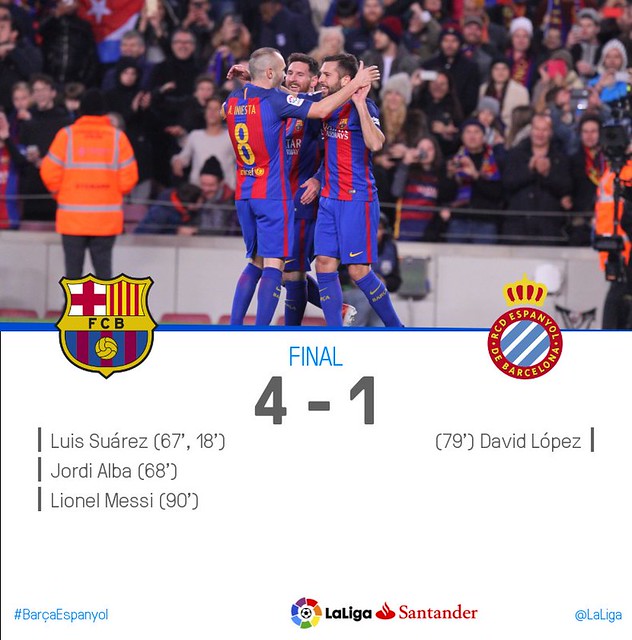 La Liga (Jornada 16): FC Barcelona 4 - RCD Espanyol 1
