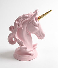 White Faux Taxidermy Pink Unicorn Head