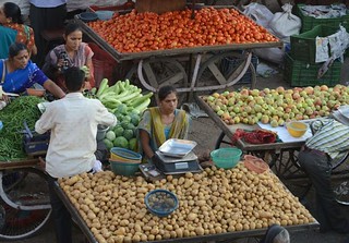India vegetable market stalls