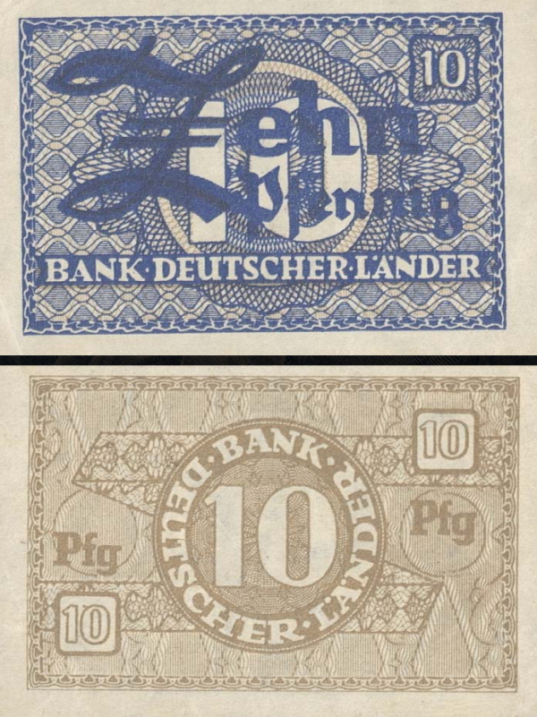 10 pfennig ZÃ¡padnÃ© Nemecko 1948, P12a