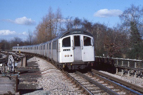 London Transport . 1962 Tube Stock  1272 . Approaching Arnos Grove Station , London . 04th-March-1979 .