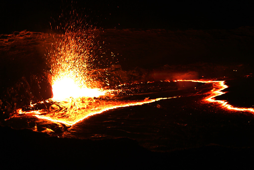 splash. Erta Ale volcano lava lake.