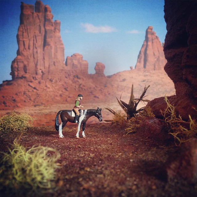 Some of my tiniest models out for a ride in the desert. The diorama was made by me and I painted the models too.  #model horses #modelhorsephotography #microminihorse #HOscale