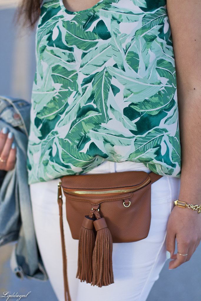 palm print blouse, white jeans, jeweled sandals, waist bag-4.jpg