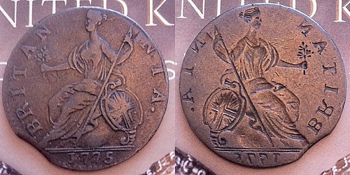 1775 British Half Penny Full Reverse Brockage