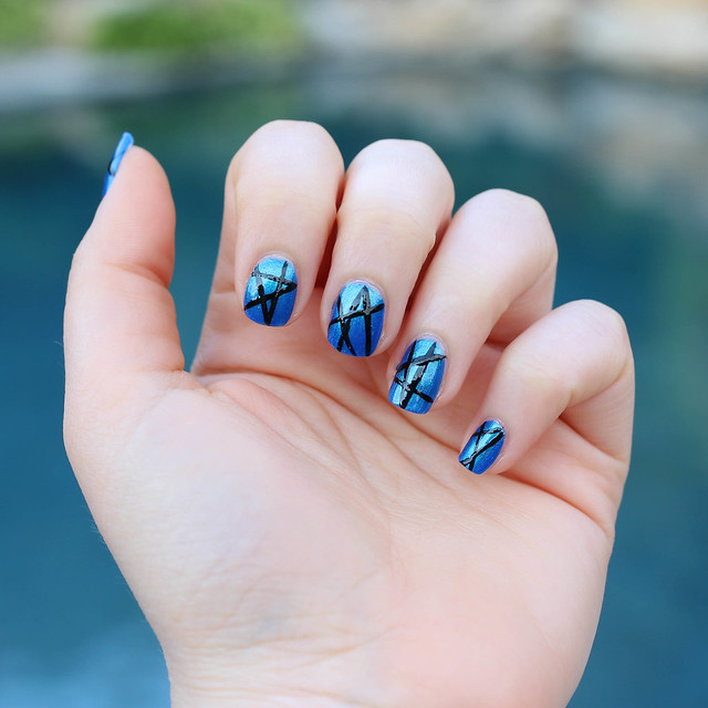 Julep Metallic Blue Manicure with Black Striped Nail Art | Living After MIdnite by Jackie Giardina Beauty Blogger