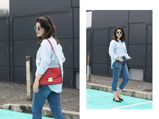embroidered jeans with slingback chanel heels furla metropolis bag marble sunglasses myblueberrynightsblog