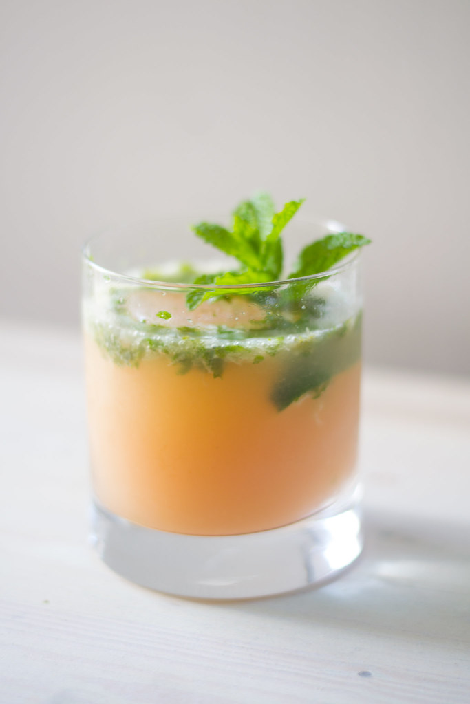 Way too easy guava mojitos with guava juice and a touch of fresh lime, shaken and done in 90 seconds