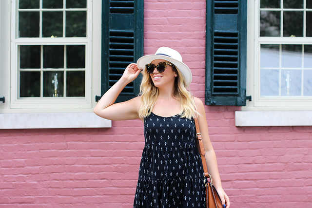 Easy Summer Vacation Exploring Outfit | Panama Hat Black Cotton Dress Travel Lexington Kentucky Gratz Park Pink House Living After Midnite Jackie Giardina