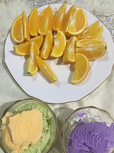 dessert,  ice cream and oranges