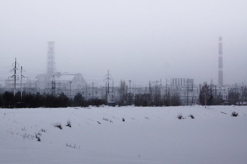 Approaching the Chernobyl Nuclear Power Plant complex from the south