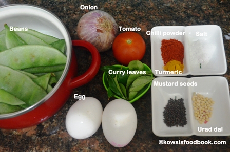 Ingredients for avarakkai egg poriyal