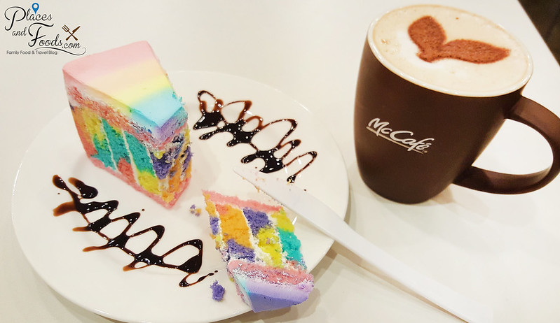 mc cafe rainbow cake cut