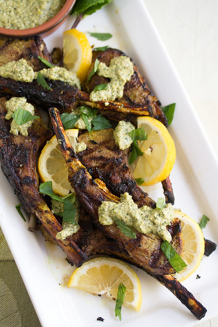 Indian Spiced Lamb Lollipops with Mint Pesto