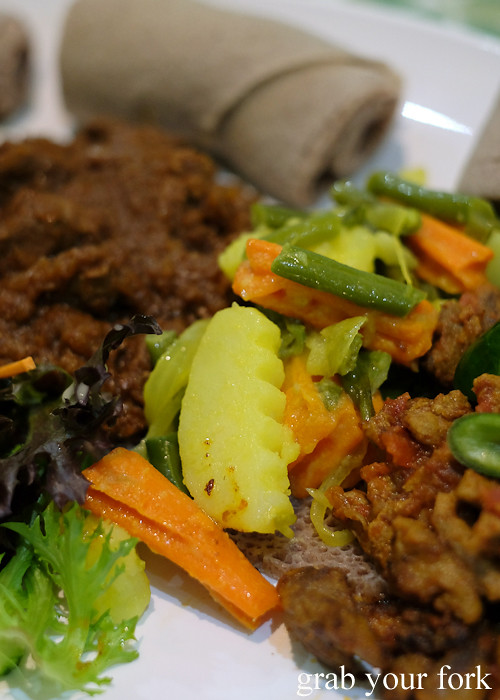 Ethiopian atkelet carrot, potatoes and string beans at Aaboll Cafe, Merrylands