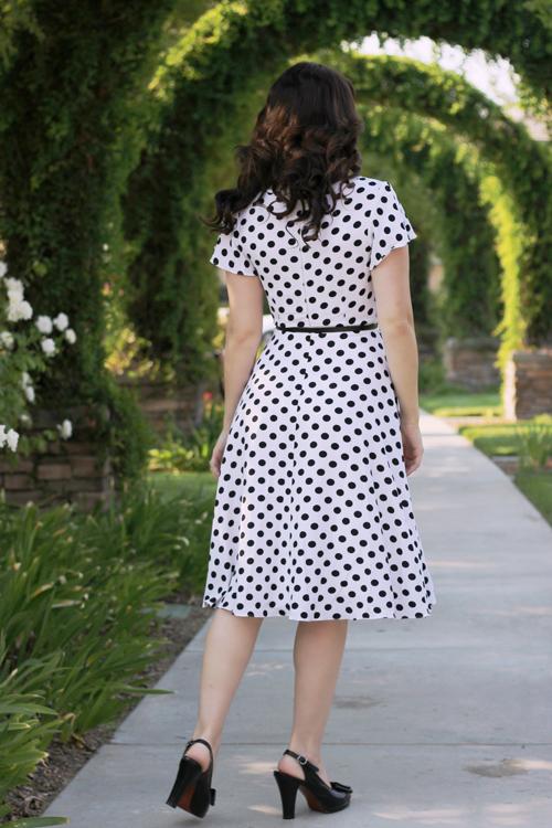 Unique Vintage 1940s Style White & Black Dot Formosa Swing Dress